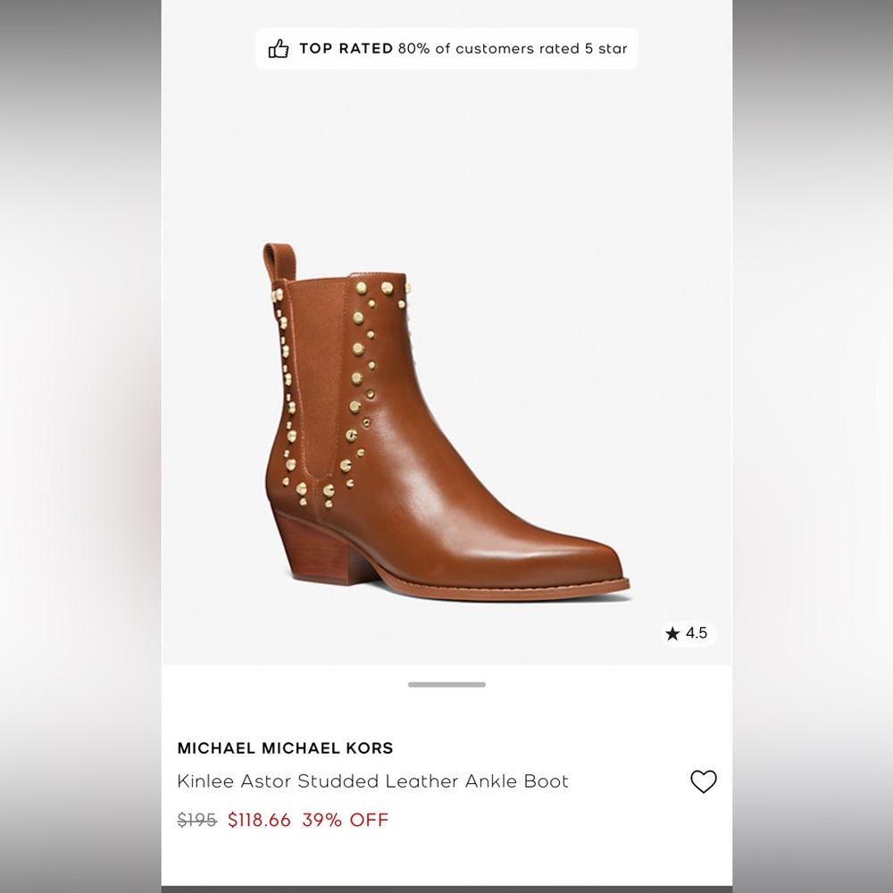Michael Kors Women's Kinlee Astor Studded Leather Ankle Boot Size 7.5  Nwob